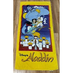 VTG 1990s Franco Disney Aladdin Genie Magic Carpet Jasmine Towel Yellow‎ 56x26